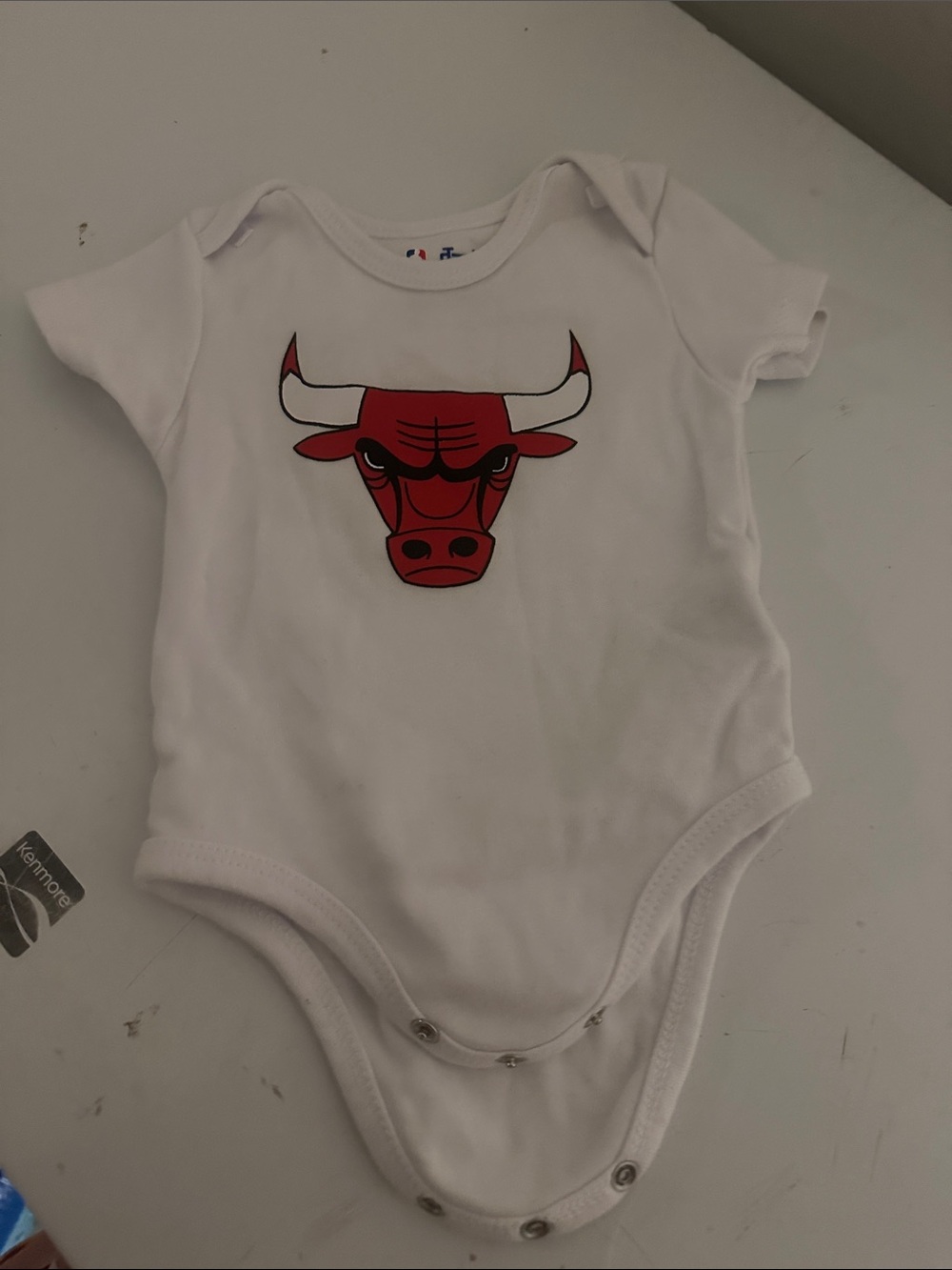 Champion White Baby Bodysuit with Red Bull Head Graphic